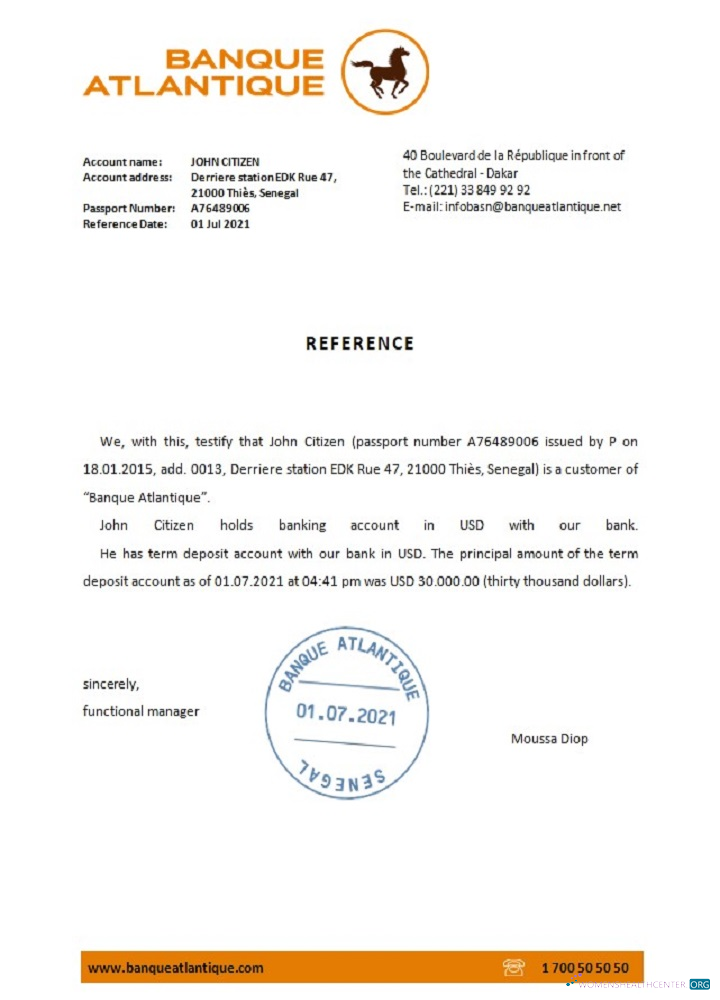 Download Senegal Banque Atlantique reference Photoshop template